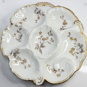 Haviland Limoges Yellow Floral Oyster Plate Gold Trim France 9in A856